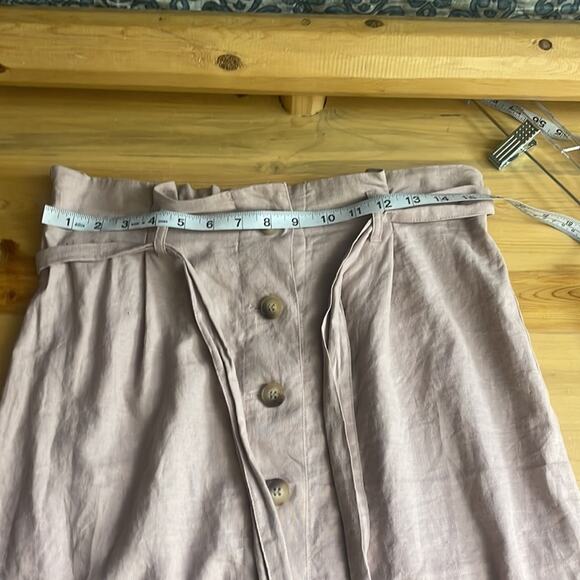 Topshop rose paper bag waist button up front linen blend mini skirt women's 8 - Picture 7 of 11